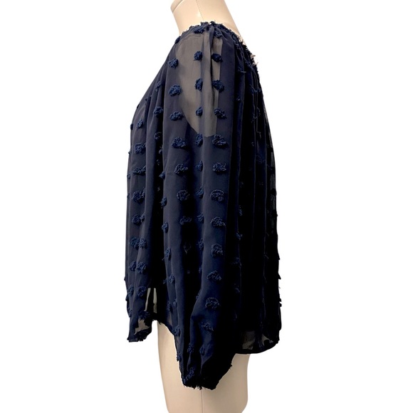 Navy dotted flowy off shoulder long sleeve blouse, size L, new - Picture 4 of 8